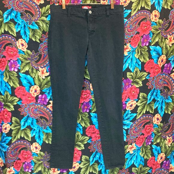 WOMEN'S DICKIES PANTS SIZE 13 SKINNY PANTS 90'S Y2K DICKYS DISTRESSED BLACK - Picture 1 of 3